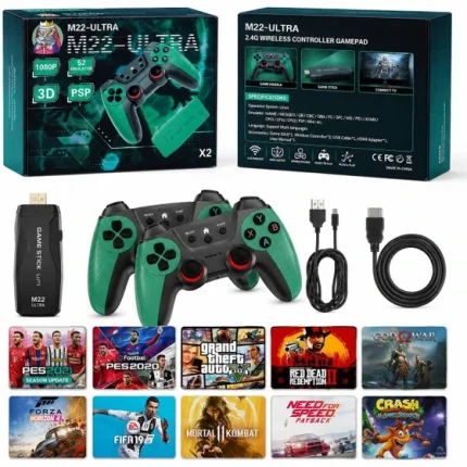کنسول بازی M22 Ultra ظرفیت ۶۴ گیگابایت با دو دسته بی‌سیم بالاترین کیفیت موجود در بازار
